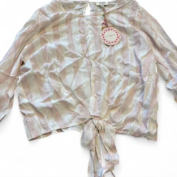 NWTGS Umgee Punk & White Striped Blouse Bell Sleeve - Picture 2 of 7